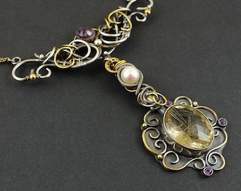 Luxury wire wrap collar, wedding necklace, gold plated jewelry, wire wrapped jewelry