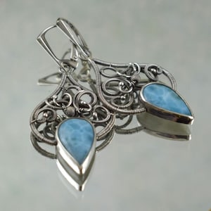 Blue larimar earring,elegant silver jewelry, luxury dangle earring image 8