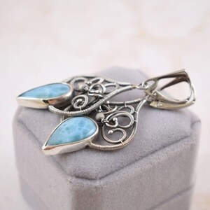 Blue larimar earring,elegant silver jewelry, luxury dangle earring image 5
