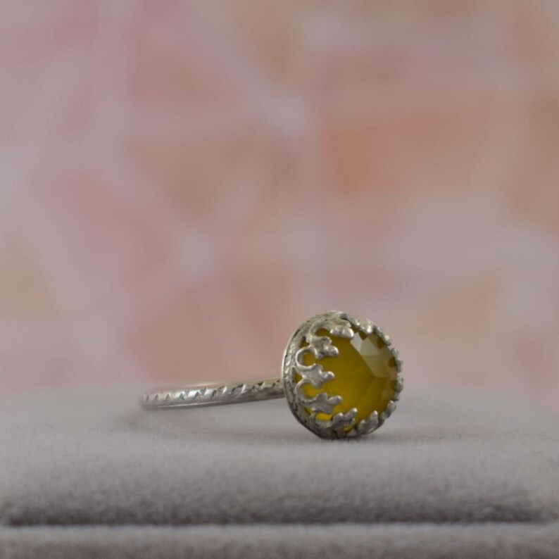 metalwork ring gemstone ring retro silver jewelry Yellow chalcedony ring