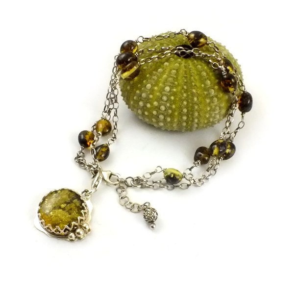 SALE Green amber bracelet, datachable charm bracelet, metalwork jewelry, sterling silver bracelet, natural amber