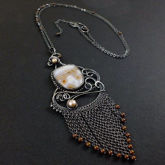 Wire wrapped statement necklace sterling silver jewelry Etsy