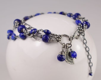 Blue lapis bracelet, silver elegant bracelet, romantic jewelry