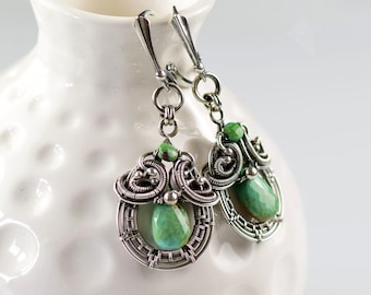 Turquoise drop earring, gemstone earring, elegant jewelry, dangle drop earring, wire wrapped jewelry