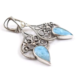 Blue larimar earring,elegant silver jewelry, luxury dangle earring image 1