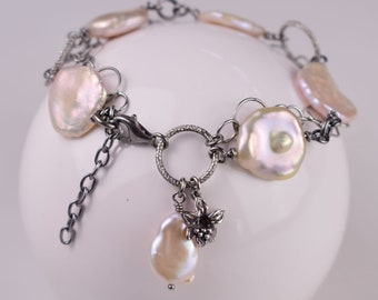 Pearls bracelet, silver elegant bracelet, romantic jewelry