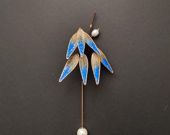 Handmade Bamboo Leaf Silk Vintage Brooch