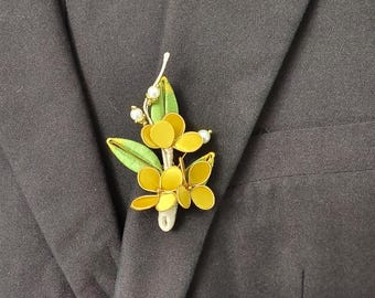 Broszka z jedwabnym kwiatem w kształcie płatka – ręcznie robiona broszka w stylu vintage w stylu chińskim na sukienki i przyjęcia