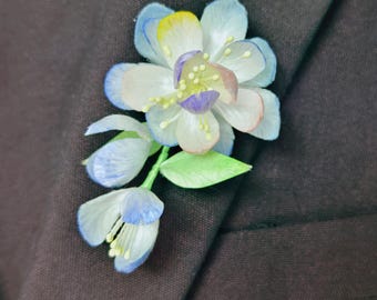 Handmade Silk Flower Vintage Brooch