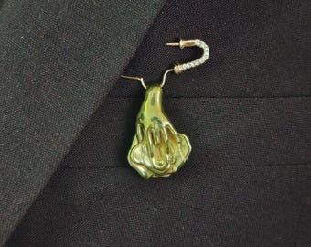 Handmade Brass Vulva Rose Brooch – Sensual Body Art Jewelry, Feminine Art Pin
