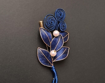 Handmade Vintage Blue Silk Brooch
