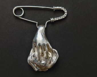 Handmade Sterling Silver Vulva Rose Brooch – Female Body Art Jewelry, Erotic Art Pin