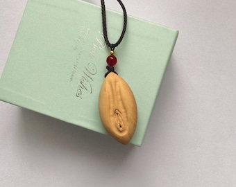Hand Carved Vulva Wood Sculpture – Unique Art Decor Gift