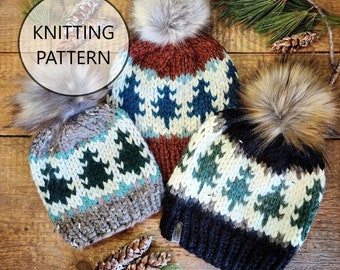 KNITTING PATTERN - Gunflint Pines Hat, Super Bulky Knit Hat Pattern