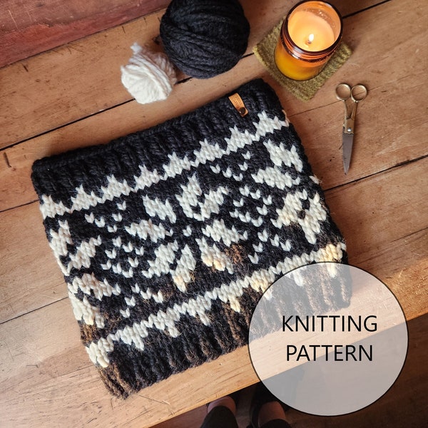 KNITTING PATTERN - The Snowflake Cowl, Super Bulky Knit Neck Scarf Pattern