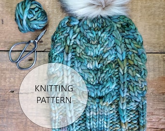 KNITTING PATTERN - The Circle of Pines Cable Knit Hat, Super Bulky Knit Hat Pattern