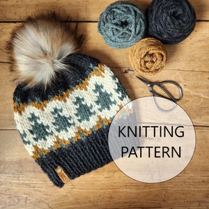 KNITTING PATTERN - Gunflint Pines Hat, Bulky Knit Hat Pattern