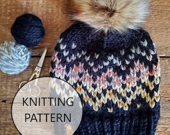 KNITTING PATTERN - Sawtooth Mountains Hat, Super Bulky Knit Hat Pattern