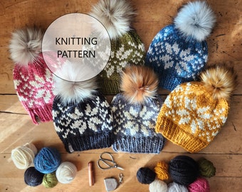 KNITTING PATTERN - The Snowflake Hat, Super Bulky Knit Hat Pattern