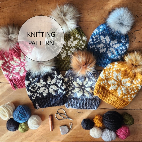 KNITTING PATTERN - The Snowflake Hat, Super Bulky Knit Hat Pattern