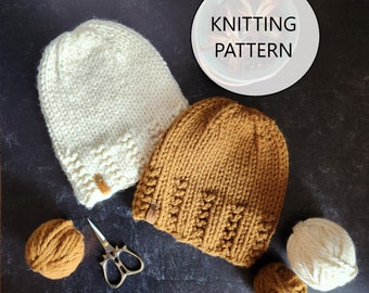 KNITTING PATTERN - The Trailside Hat, Super Bulky, Easy Beginner Knit Hat Pattern