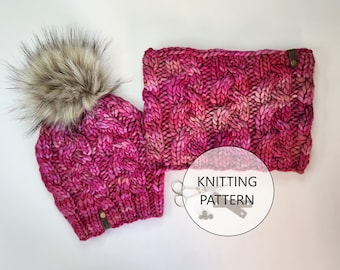 KNITTING PATTERN - The Murmur Creek Cable Knit Cowl, Super Bulky Knit Neck Scarf Pattern