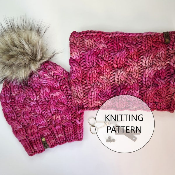 KNITTING PATTERN - The Murmur Creek Cable Knit Cowl, Super Bulky Knit Neck Scarf Pattern