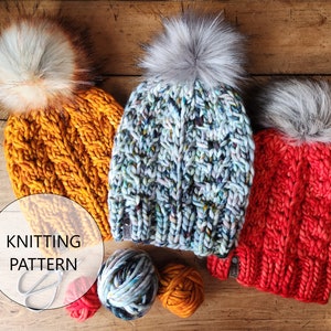 KNITTING PATTERN - The Birch Leaves Beanie, Super Bulky and Light Super Bulky/Heavy Bulky Knit Hat Pattern