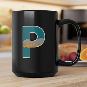 Portland Maine 94 Throwback Mug Portland Skyline Retro Mug 15oz Black Ceramic Coffee Cup 90s Retro Vintage Gift for him Gift For Her