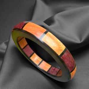 Gallery jewelry, Natural Exotic Wood Bangle: Handmade Ebony, Purple Heart, & Pink Ivory Statement Bracelet .