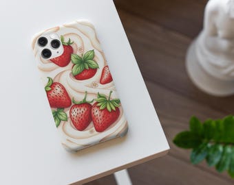 Cute Adorable Strawberries and Cream Phone Case iPhone 17 16 15 14 13 12 11 X Plus Pro Max