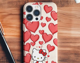 Kawaii Kitty iPhone Hülle: Rotes Herz Ballon Design, weiche TPU Abdeckung
