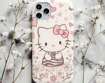Custodia per iPhone con motivo floreale a forma di gatto: custodia protettiva lucida kawaii