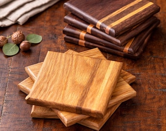 Handmade Walnut & Oak Coaster Set – Rustic Wood Drink Coasters