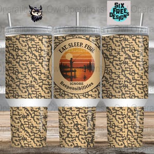 Fishing Tumbler Wrap, 40oz Digital Sublimation PNG, Eat Sleep Fish Design, Fisherman Gift, Funny Tumbler Design, Seamless Wrap, Instant