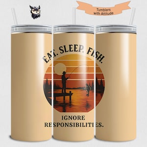 Eat Sleep Fish Tumbler Wrap 20oz | Grappige vis-png voor sublimatie | Retro zonsondergang buitenmens cadeau voor hem | Beker voor heren, png