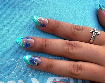 Hand-Painted Florida Themed Press-On Nails, Vacation Vibes Nail Art