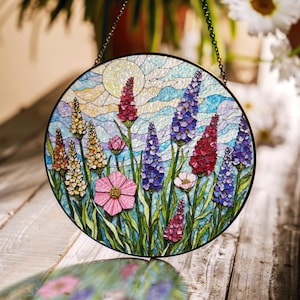 Wildflower Meadow Art Glass Suncatcher Stained Glass Window Decor Gift for Nature Lovers