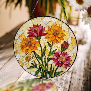 Bright Wildflower Garden Stained Glass Suncatcher Floral Window Decor Gift for Mothers Day or Spring Birthday