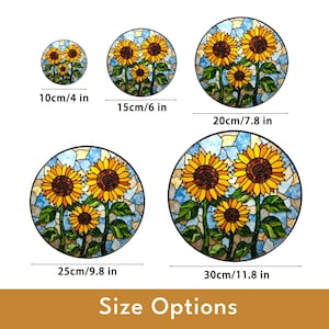 the size options for a sunflower stained glass window