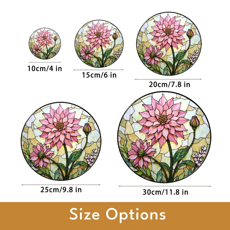 the size options for a stained glass flower vase