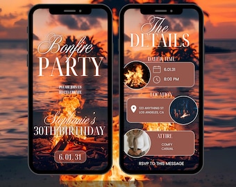 Birthday bonfire invitation, bonfire party invitation, bonfire bbq invite, backyard firework party invite, bonfire and s’mores invite