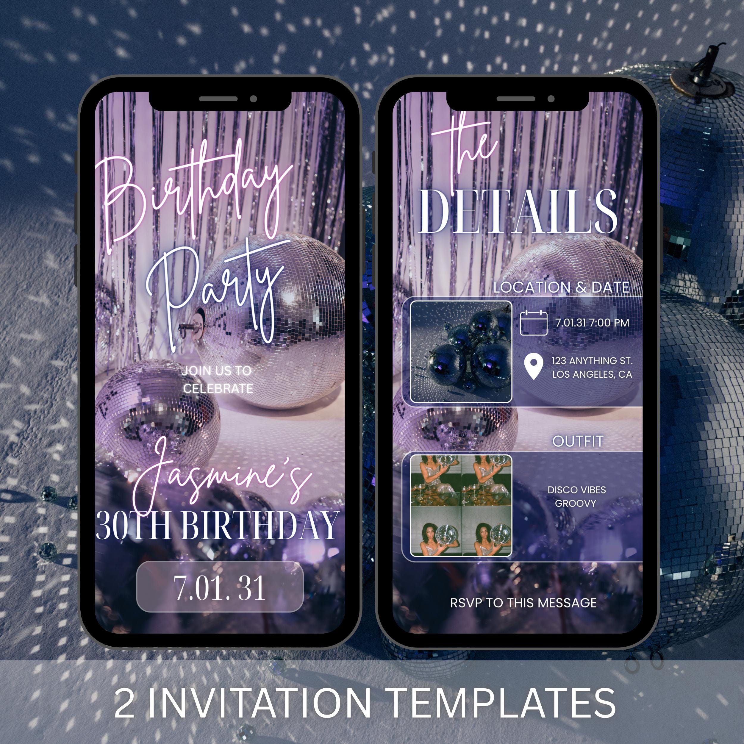 ブルーディスコ誕生日パーティー招待状、ディスコディナーパーティー招待状、誕生日パーティー招待状、アニメーションビデオディスコ招待状、ダンスパーティー招待状  - Etsy 日本