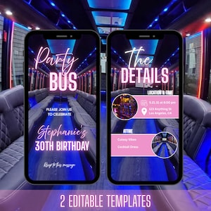 Party Bus Einladung, animierte Party Bus Einladung, VIP Party Bus Geburtstag digitale Video Einladung, Geburtstagsfeier Feier