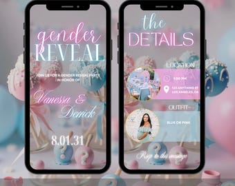 Inbjudan till könsavslöjandefest, inbjudan till könsavslöjandefest, babyshowerfest, inbjudan till pojke eller flicka, han eller hon-inbjudan, blå eller rosa