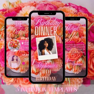 Pink and orange birthday dinner invitation, birthday dinner invitation, digital invitation, floral birthday dinner invite, birthday party