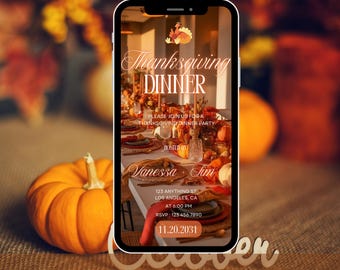 Animierte Einladung zum Thanksgiving-Dinner, Partyeinladung zum Geburtstag, Herbsteinladung