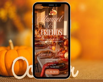Flanell & Friends Einladung, Friendsgiving Abendessen animierte Einladung, Herbst Thanksgiving Party einladen