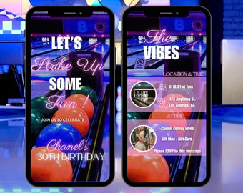 Bowling Party Invitation, Let’s strike up some fun birthday invitation, bowling invitation, bowling party invitation, night out, text invite