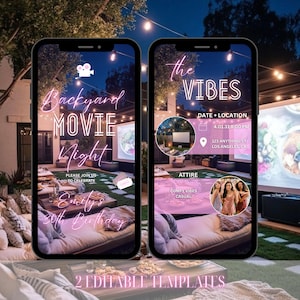 Backyard movie night birthday invitation, animated movie night invitation, birthday movie party invitation, cinema movie night invitation